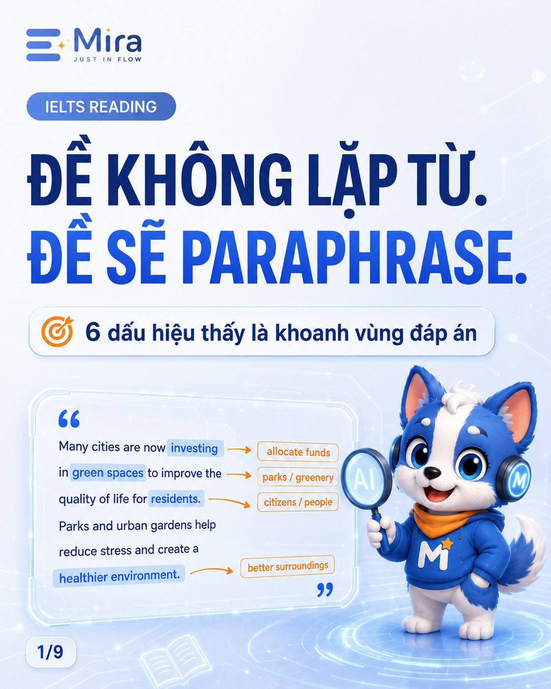 6 dấu hiệu paraphrase: thấy là khoanh vùng đáp án